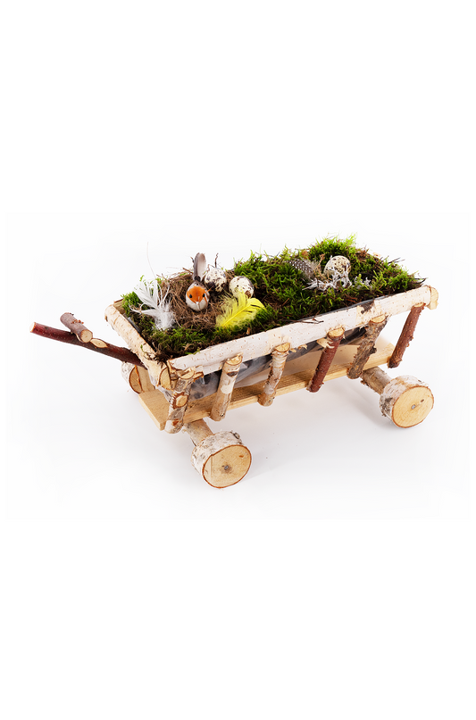 Rustikaler Holzhandwagen mit Moos und Deko – natürliche Dekoration für Garten und Zuhause