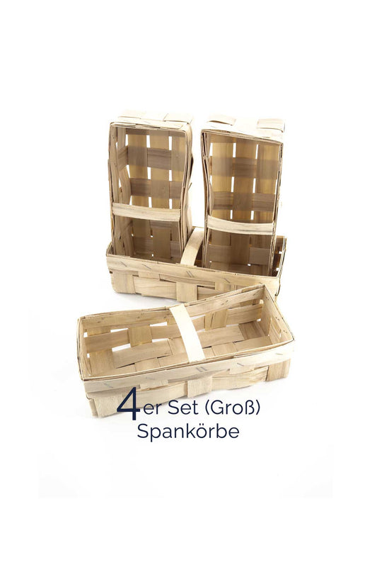 Praktisches 4er-Set geflochtene Spankörbe (Groß) – Vielseitige Erntekörbe mit Griffen