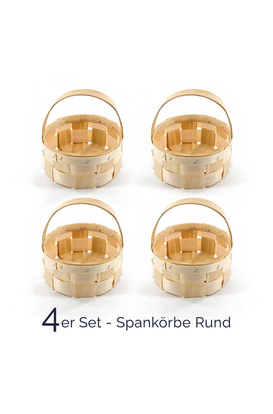 Runder Spankorb mit Henkel – 4er-Set geflochtene Spankörbe – Pilzkorb, Erntekorb, Obstkorb, Geschenkkorb – 22 cm