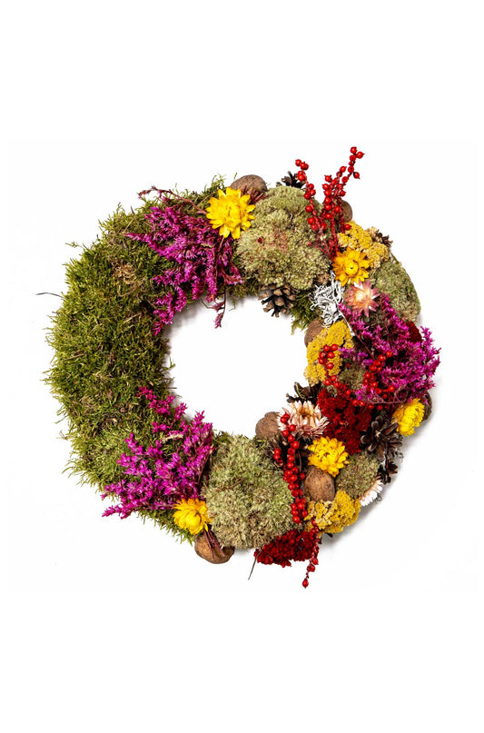 Türkranz Herbst Farbenmix – Handgefertigter Mooskranz – Für Zuhause und Geschenk, ⌀ 30 cm