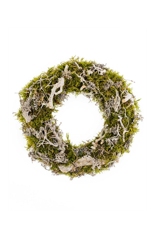 Naturkranz aus Moos und Bonsaiholz – Handgefertigter Türkranz - für Zuhause und Geschenk, ⌀ 30cm