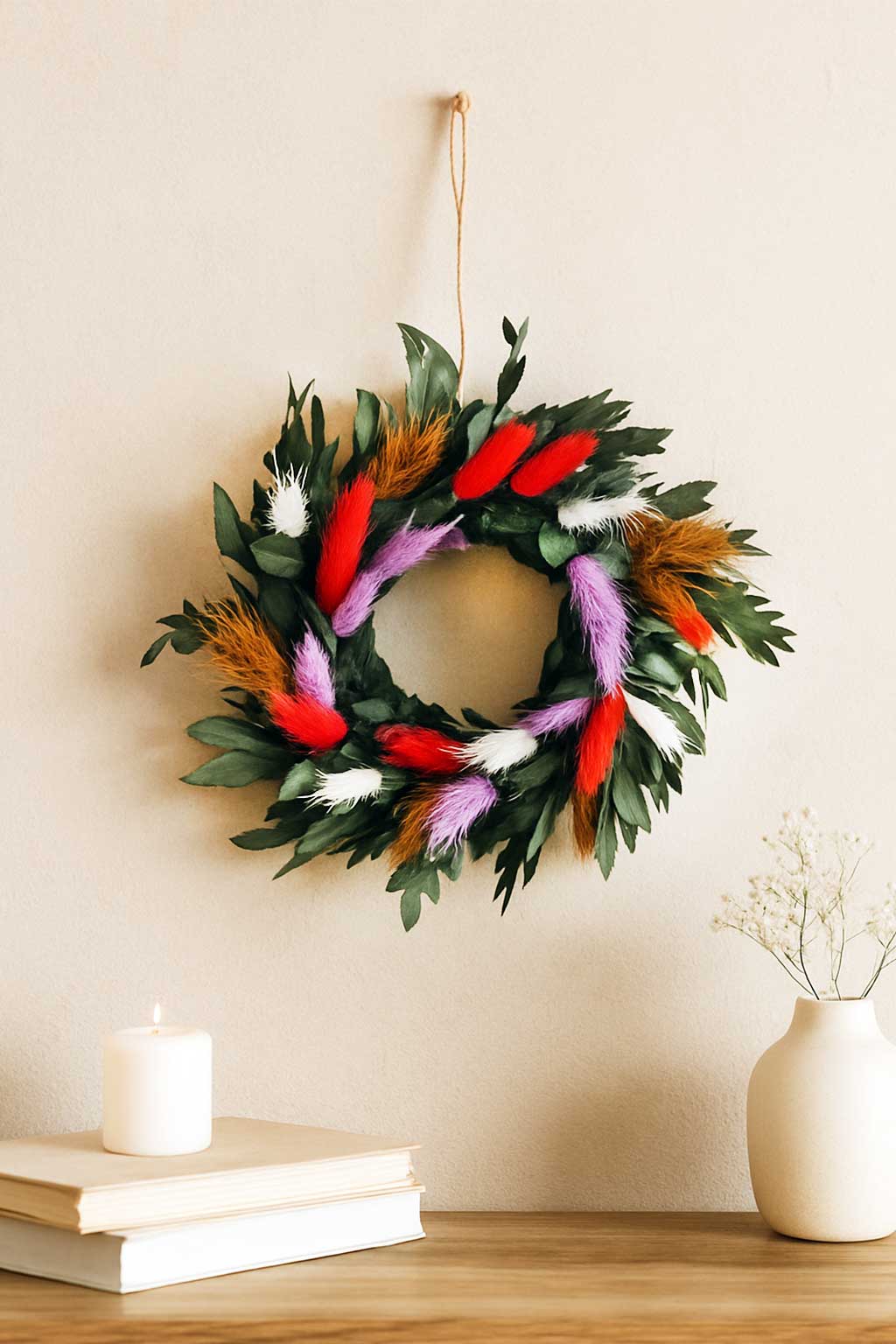 Kranz Eukalyptus  – Trockenblumenkranz Boho Deko 