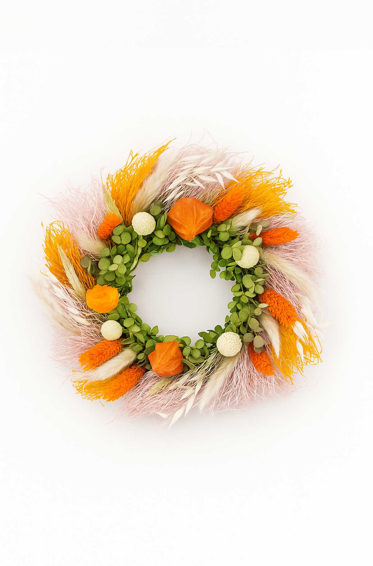Trockenblumenkranz Orange Rosa Ø 30 cm | Boho Deko mit Eukalyptus