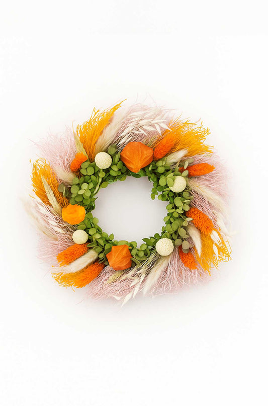 Trockenblumenkranz Orange Rosa Ø 30 cm | Boho Deko mit Eukalyptus