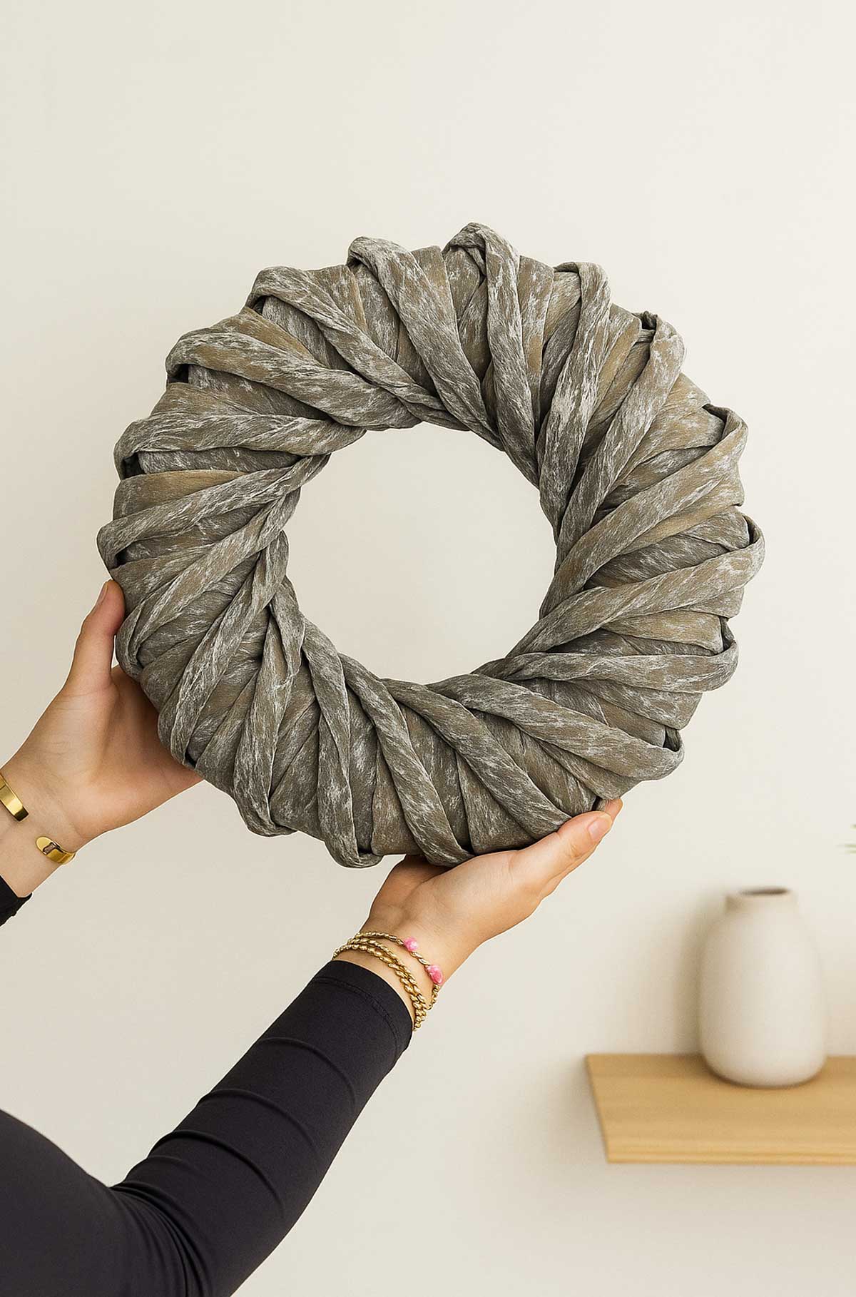 Palmblatt-Strickkranz Grau Braun Ø30/40 – Boho Natur Deko