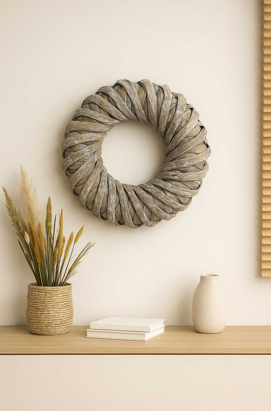Wanddekoration, Naturkranz, Palmblatt-Strickkranz Natur – Boho Dekoration & saisonale Dekoration