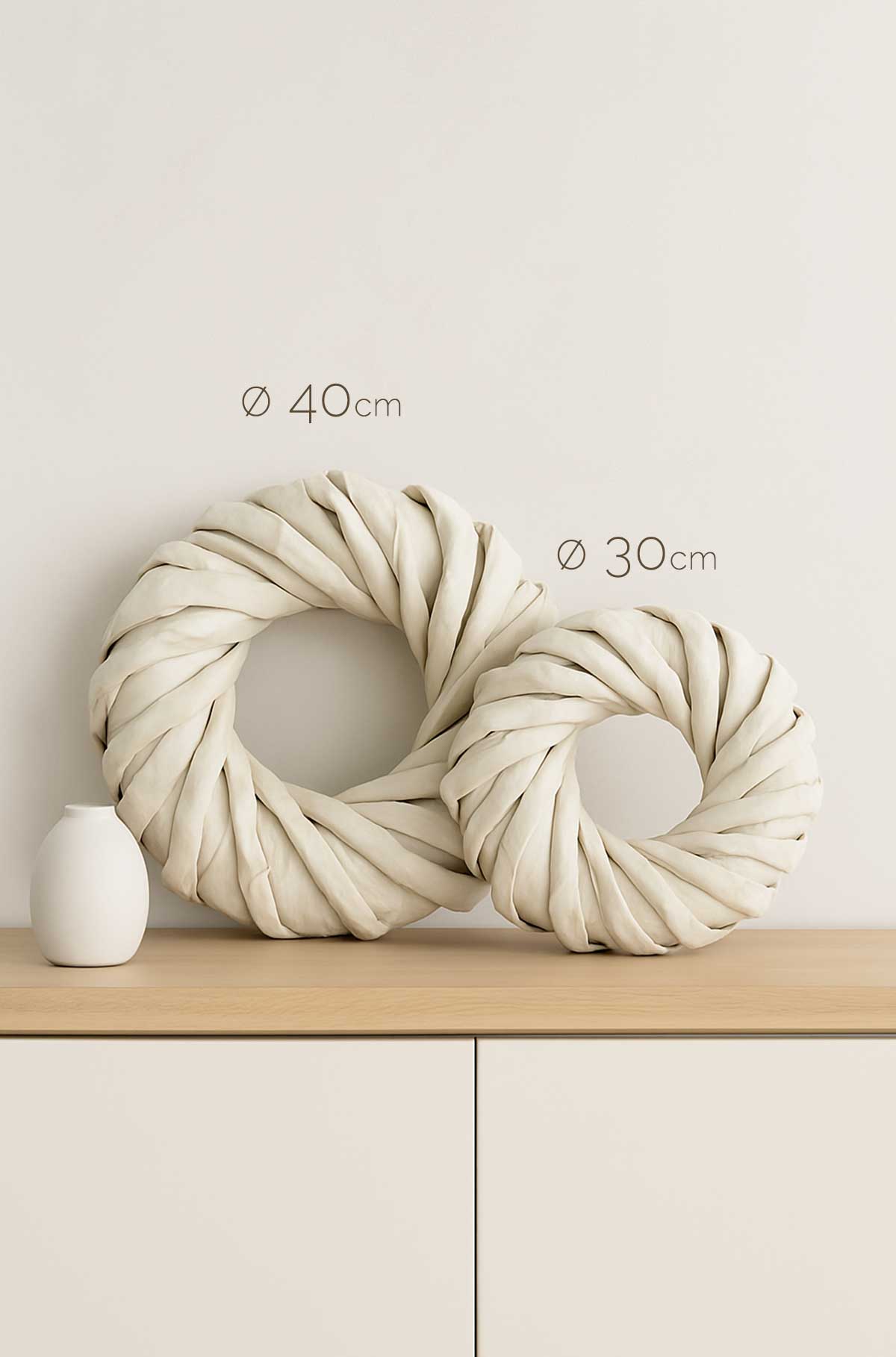 Palmblatt-Strickkranz Weiß Ø 40 cm und Ø 30 cm Boho & saisonale Dekoration