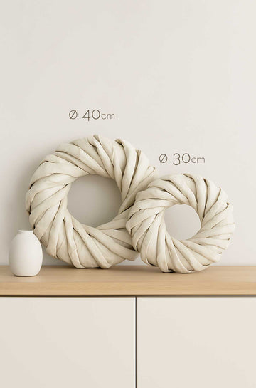 Palmblatt-Strickkranz Weiß Ø 40 cm und Ø 30 cm Boho & saisonale Dekoration