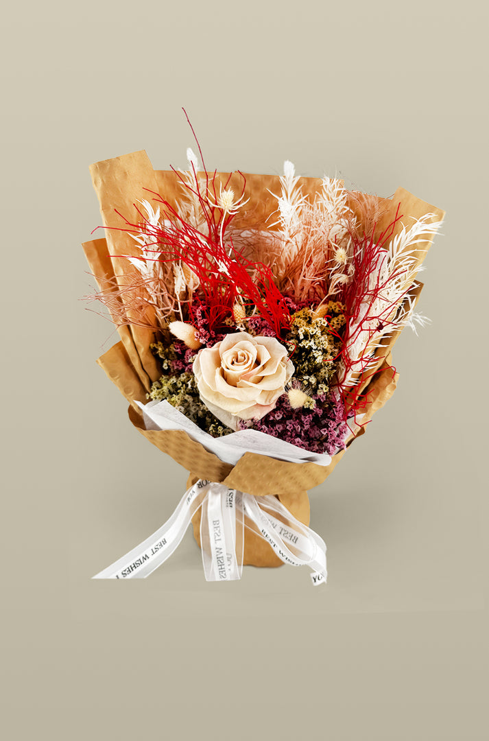 Blumenpoesie creme Rose – Geschenkfertiger Trockenblumenstrauß mit Geschenkbox