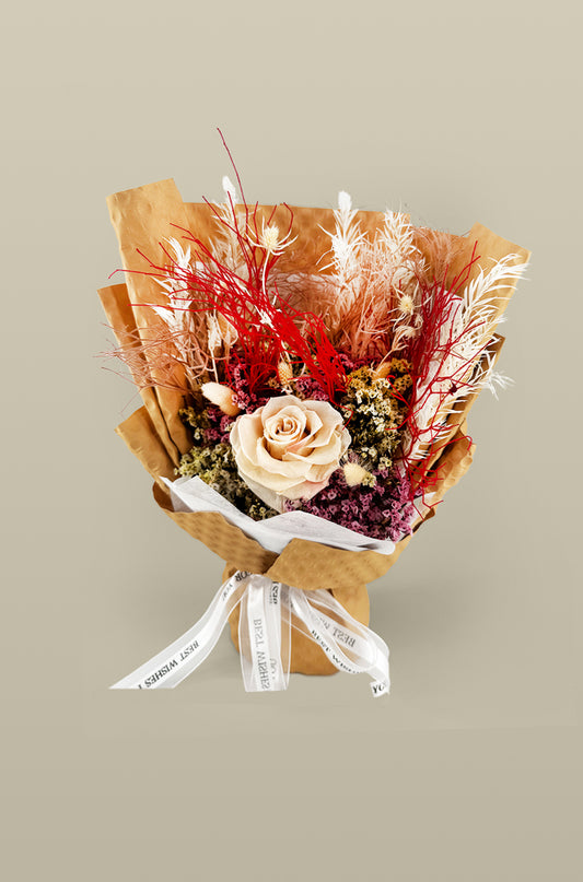 Blumenpoesie creme Rose – Geschenkfertiger Trockenblumenstrauß mit Geschenkbox