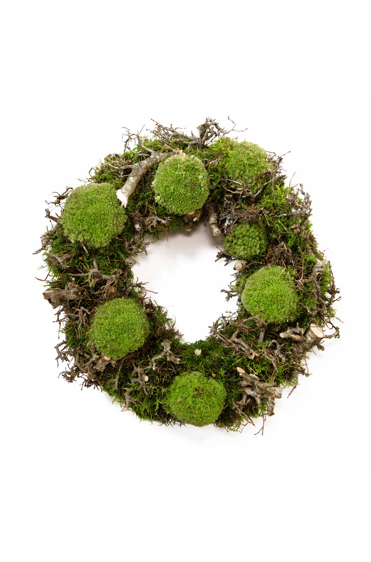 Naturkranz - Mix Bollmoos und Bonsaiholz – Handgefertigter Tischkranz - Türkranz - einzigartig - dekogreen