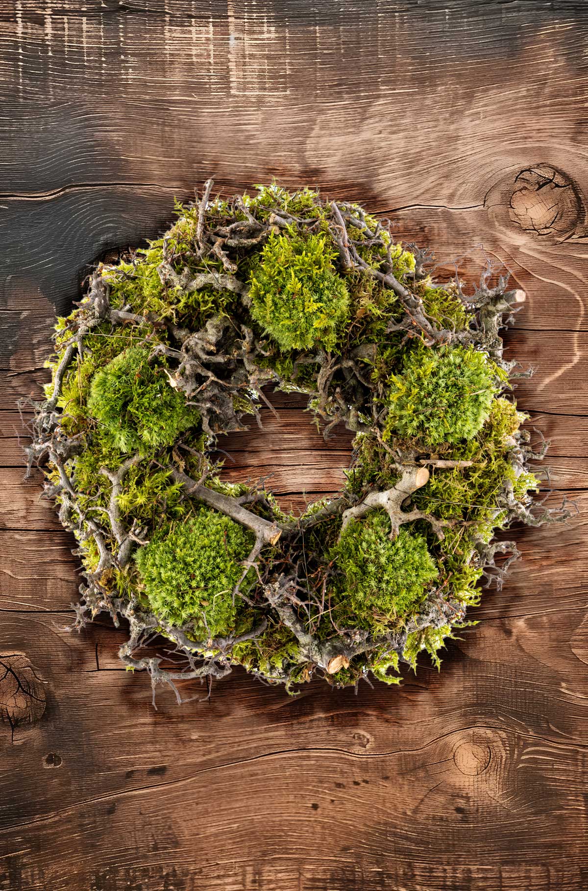 Echter, Natürlicher Tischkranz aus Bollmoos und Bonsaiholz - Zweigen, 35 cm, Naturdekoration