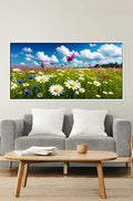 Leinwandbild Blumenwiese mit weißem Schattenfugenrahmen – Naturmotiv 160x80 cm über Sofa dekoriert